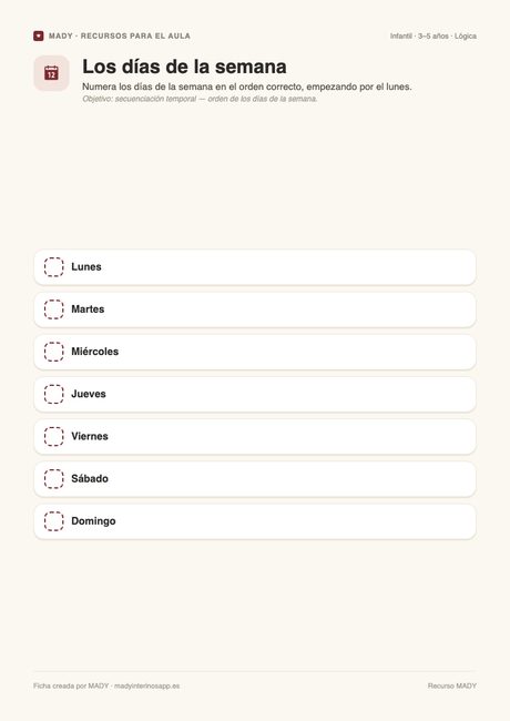 Vista previa de la ficha Los días de la semana
