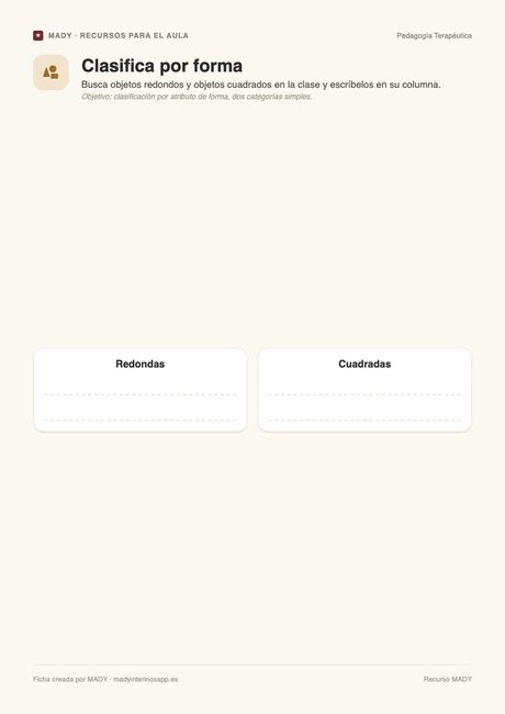Vista previa de la ficha Clasifica por forma
