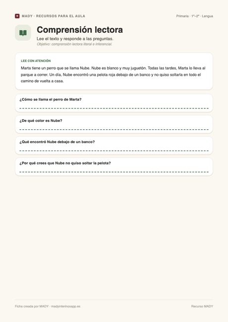 Vista previa de la ficha Comprensión lectora