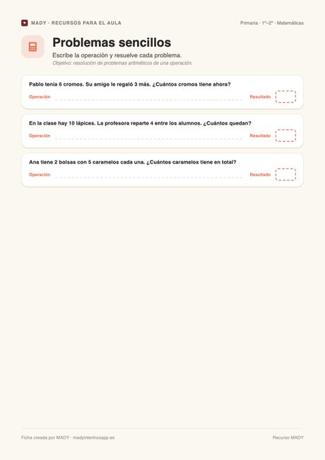Vista previa de la ficha Problemas sencillos