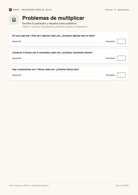Vista previa de la ficha Problemas de multiplicar