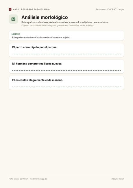 Vista previa de la ficha Análisis morfológico