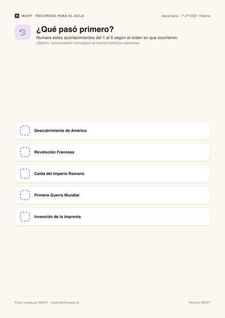 Vista previa de la ficha ¿Qué pasó primero?